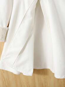 SHEIN Teen Girls White Double-Sided Flannel Collar Mid-Length Umbrella Hem Elegant Woolen Overcoat Girls Winter Coat Tween Dress Coat Girls Fleece Coat Teen Girls Winter Coat Girls White Coat/Halloween/Autumn/Christmas/Holiday/Festival/Winter Fall