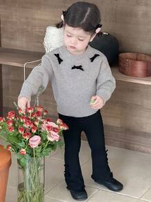 DAZY Pullover à col rond, manches longues pour bébé fille avec décoration de nœud