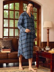 EverLounge Men's Long Sleeve Plaid Single-Breasted Casual Sleepwear Robe - Multicolor - View 4