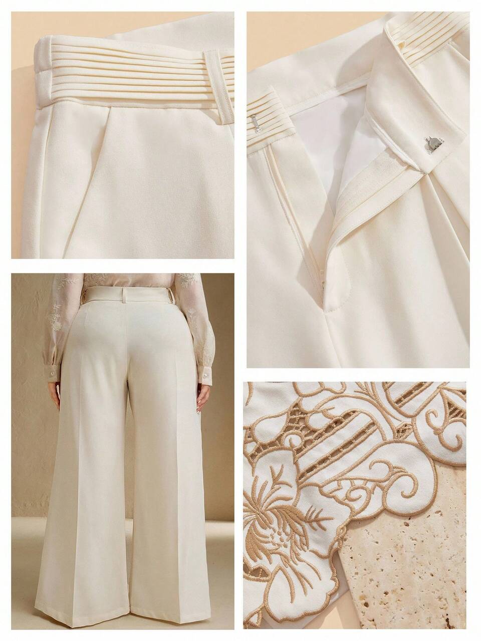 Plus Size Women Hollowed-Out Embroidered Floral Embroidery Long Pants, Spring/Summer Graduation,Back To School,Teacher