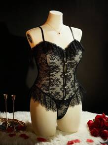 SpicyHot Plus Size Women Erotic Lace Bodysuit - Black - View 8
