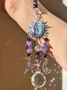 SHEIN 1 Piece Of Amethyst Moon - Goddess Sun Catcher, Celestial Amethyst Moon And Stars, Christmas Ornaments, Car Decorations, Festival Event Party Decorations, Holiday Gifts.