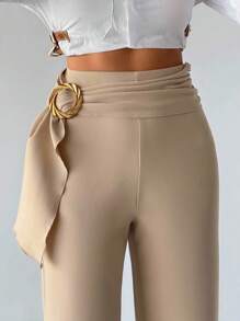 EURMUSE Pantalon détaillé et élégant en accessoire plein or pour femmes