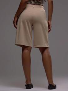 MUSERA 低腰修身长款短裤，配有腰带环细节，夏季可爱度假风，90年代优雅秋季返校季时尚休闲复活节 - 卡其色 - 查看 5
