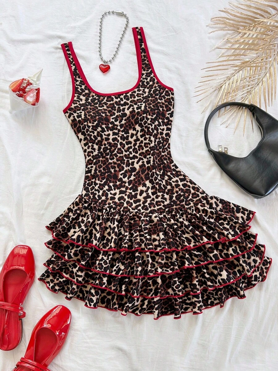 Soleia 女式豹纹荷叶边无袖迷你连衣裙 - 彩色 - 查看 1