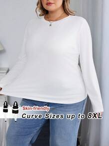 SHEIN CURVE+ Curve Plus Size/Autumn Clothes /Fall Women Clothes/Winter Clothes For Women/Winter ClothesPlus Size Casual Long Sleeve Basic T-Shirt, Fall 2025 Back To School Collection