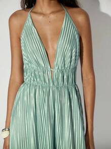 Lumivelle 女士褶裥圆领系带蝴蝶结连衣裙 - 薄荷綠 - 查看 7