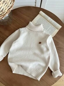 SHEIN 1 Piece Young Boy Leisure College Comfortable Fashion Simple Practical All-Match With Half Door Lapel Stripe Soft Comfortable Thick Warm Sweater Suitable For Outdoor Play Suitable For School Back To School Daily Suitable For School Suitable For Travel Suitable For Sports Suitable For Spring Autumn And Winter Boys Turtleneck Sweater Boys Winter Sweater - Apricot - View 3