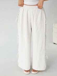 Solflare 大码女式白色直筒休闲裤，度假夏季 - 白色 - 查看 4