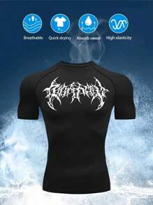 Manfinity Sport Corelite 1pc Men's Casual Wing Print Round Neck Short Sleeve Sports T-Shirt, Summer Rash Guard Men Compression Shirt Men Graphic Compression Shirt Athletic Shirt Compression T-Shirt Fitted Shirt Crew Neck