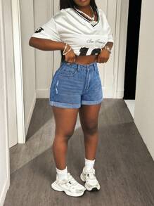 Slaydiva Pantalones cortos vaqueros de verano informales para mujer con bolsillos laterales y dobladillo deshilachado