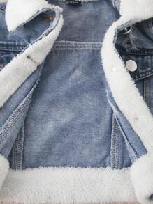 SHEIN Playful Pals Newborn Baby Boy Washed Casual Loose All-Match Denim Jacket & Coat, Turndown Collar, Lamb Wool Lining, Comfortable & Warm, Minimalist & Fashionable, Suitable For Autumn/Winter Fall