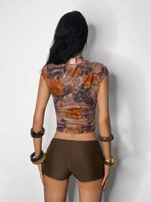 EgrlEra 女款复古印花新中式连帽T恤 - 彩色 - 查看 2