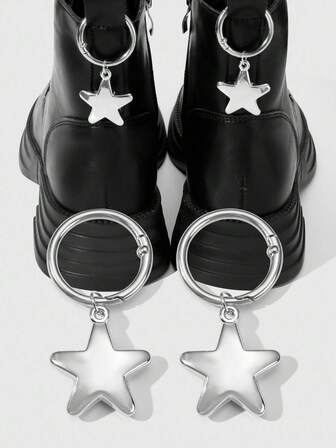 Grunge Punk 2pcs Y2K Minimalist Versatile Chic College Style Silver CCB Star DIY Shoe Buckle Shoe Decor Combination Set, Suitable For Women/Girls Daily Wear, Holiday Gift