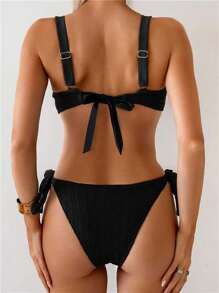 Swim Basics Bộ bikini 2 mảnh ren buộc lưng gợi cảm cho nữ màu đen, mùa hè - màu đen - Xem 2