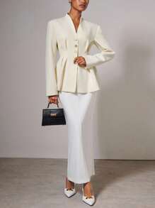 COSMINA Fall Women Clothes Women's Elegant Waist Cinching Button Thin Blazer, Autumn/Winter,Teacher Outfits For Women,Business Casual Woman