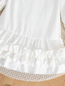 Young Girl Solid Color Long Sleeve Ruffle Hem Casual Shirt Dress Fall Winter - White - View 9