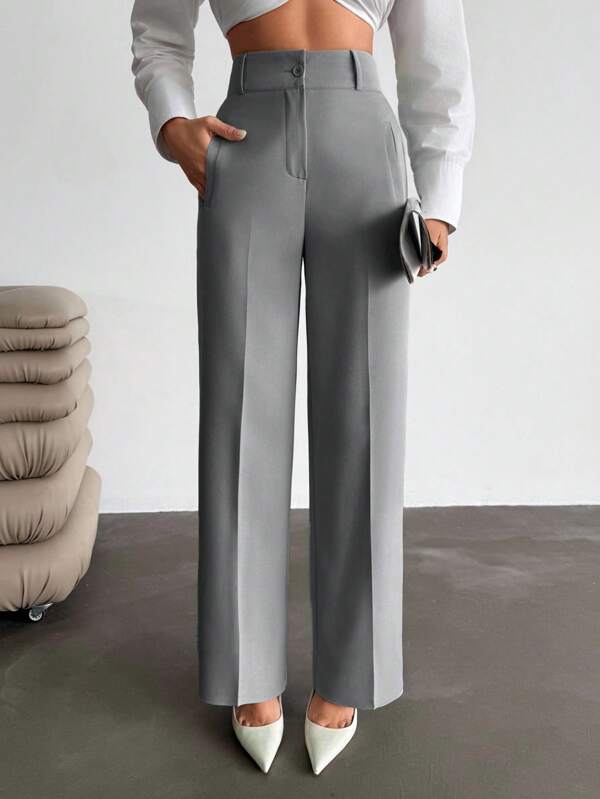 EURMUSE Women Pocket Detailed Long High Waist Elegant Woven Pants