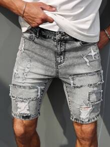 Manfinity LEGND Pantalones cortos informales de mezclilla desgastados para hombre, para verano