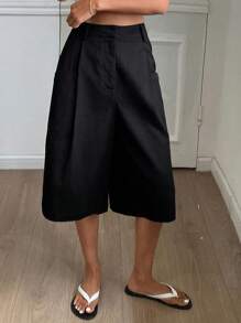 DAZY Women's Solid Color Loose Waistband Drawstring Casual Street Wear Bermuda Shorts