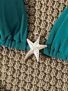 Swim Vcay Bộ bikini gợi cảm màu trơn dây mảnh kim loại trang trí cho nữ, mùa hè - màu xanh lá - Xem 4