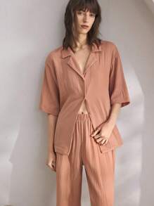 Ocili Bộ đồ ngủ cotton thường ngày dành cho nữ có cổ, trang phục - Rỉ Nâu - Xem 5