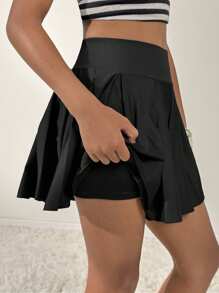 Coolane Kids 青少年女孩夏季可爱针织褶皱超黑色短款迷你裙，适合开学秋冬