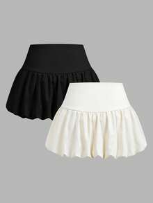 SHEIN EZwear 2件套纯色休闲百搭半身裙 - 彩色 - 查看 2