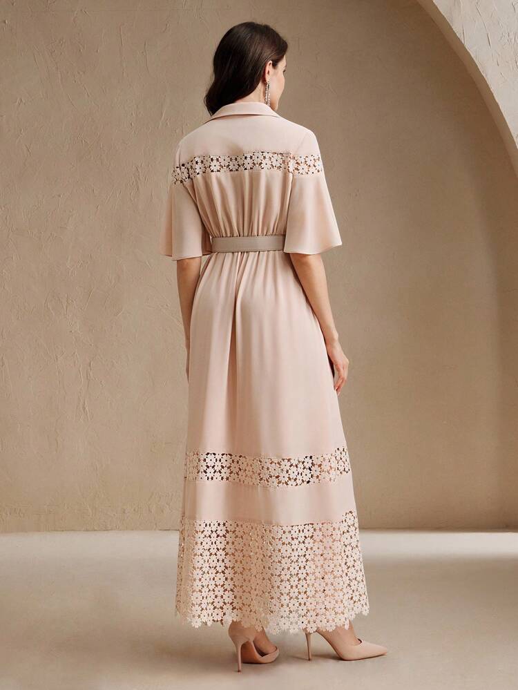 Vestido de verano para mujer con diseño único de encaje calado y empalmado