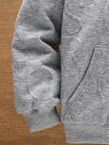 SHEIN Tween Boy 灰色连帽夹克，纹理面料，字母印花，装饰口袋，落肩设计，柔软面料，百搭，休闲，百搭，舒适 - 灰色 - 查看 6