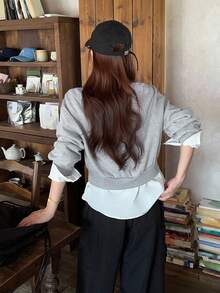 DAZY Sudadera holgada casual de manga larga y hombros caídos para mujer