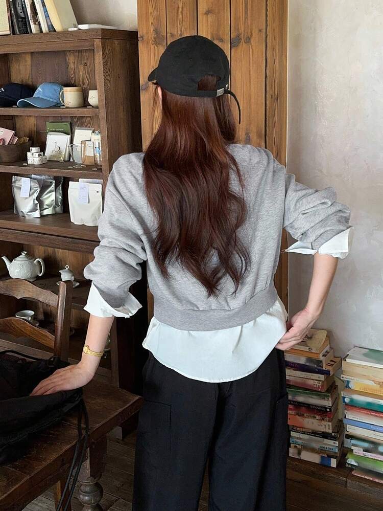 Women's Dropped Shoulder Long Sleeve Casual Loose Pullover Sweatshirt