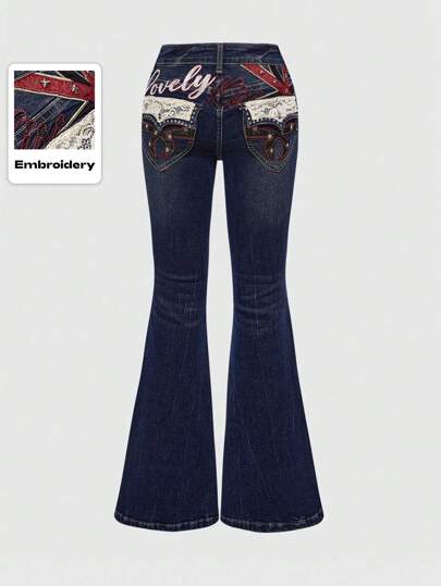 Grunge Punk جينز ذو تصميم ريترو Y2K بطراز ملكي مزين بالنيتات والتطريز، جينز ضيق ذو قصة واسعة للمهرجانات الموسيقية