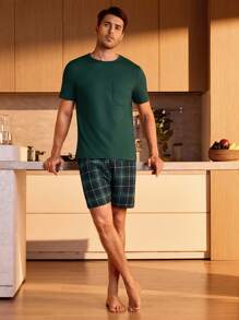 Manfinity Underwear&Sleepwear Basics Conjunto de pijama con estampado de cuadros para hombre