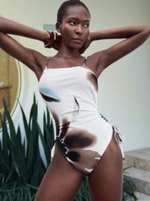 Maija 女士花卉印花侧抽绳连体泳衣，度假装 - 彩色 - 查看 6