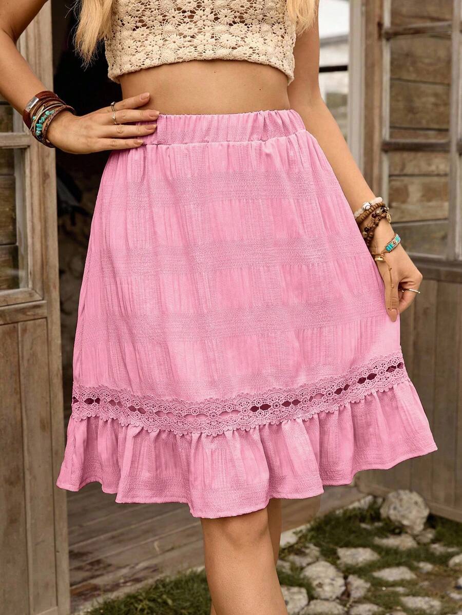 LanaWest Chân váy xếp ly màu trơn cho nữ, thích hợp cho kỳ nghỉ hè trên bãi biển - Hồng - Xem 1