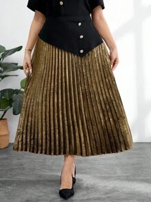 Modelyn Váy xếp ly thanh lịch tông vàng cao cấp cho nữ cỡ lớn - Vàng - Xem 4