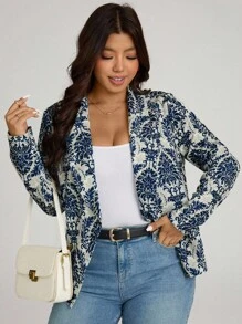 Comfylo 秋冬锦缎印花前开式西装外套 - 彩色 - 查看 3