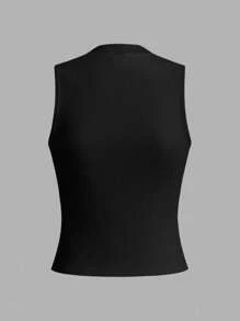 SHEIN LUNE Bộ 3 áo hai dây cổ tròn dệt kim không đường may dành cho nữ, màu đen, trắng, màu mơ, thích hợp cho mùa tựu trường hoặc mặc thường ngày. - Nhiều màu - Xem 7