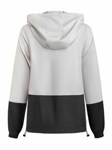 EMERY ROSE Plus Size Women Woven Regular Spring Autumn Casual Sports Contrast Color Hooded Jacket Fall Winter Cloth For Women - Multicolor - View 2