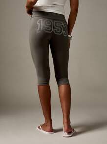 Missguided x Playboy High Waisted Capri Leggings Rhinestone Logo Detail Yoga Active Wear Fold Over Waistband Pants