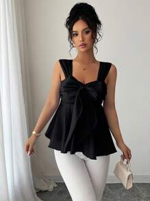 Elenzga Women's French Style Heavily Embroidered Mesh Insert Sleeveless Blouse - Black - View 6