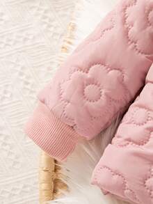 SHEIN Playful Pals 1 Stück Winterjacke für Baby Mädchen, neues Herbst/Winter Blumenstich Muster Kapuzen Dicke Kawaii Lässig Vielseitig Einfarbig Rosa Knopf Vorne Warmer Mantel - Pink - Übersicht 5