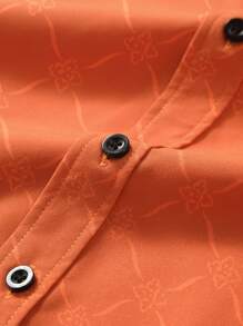 Manfinity Mode Men's Button Down Orange Long Sleeve Slim Fit Business Formal Dress Shirt, Long Sleeve Men Shirt,Fall - Coral Orange - View 6