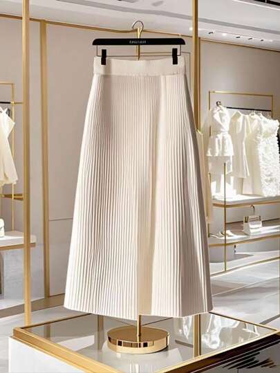 Franclia Elegant Minimalist Solid Color Knit Midi Skirt Knitted Sweater Clothes For University