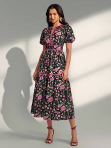 Almamuse Đầm dài in họa tiết thanh lịch cho nữ - màu đen - Xem 4