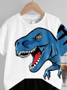 SHEIN Leap Crew 2 件幼儿男童休闲简约圆领短袖 T 恤和短裤套装，适合夏季 - 彩色 - 查看 5