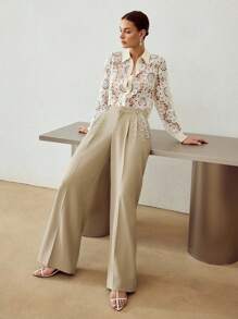 MOTF PREMIUM FAUX PEARL DETAIL PRESS CREASE SUIT PANTS - Khaki - View 7