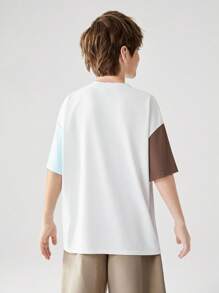 JNSQ T-shirt ample de sport décontracté pour retour à l'école, t-shirt ample de sport décontracté pour enfants avec col rond et imprimé graphique de lettre amusante à l'avant