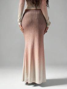 MISSGUIDED 闪光渐变色巴铎套装，搭配长袖短款上衣和超长裙，适合节日晚会、婚礼宾客服装 - 棕色 - 查看 2